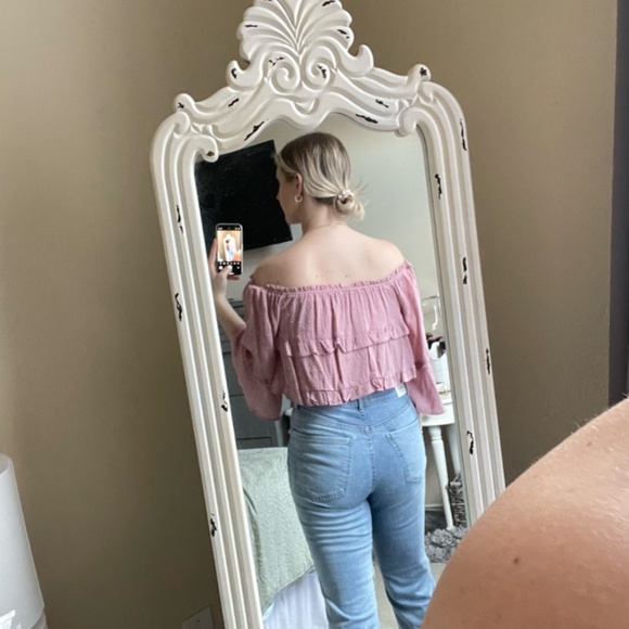 Lane  201 (Love Tree) Pink Off the Shoulder Crop Top Size Large - Picture 3 of 7